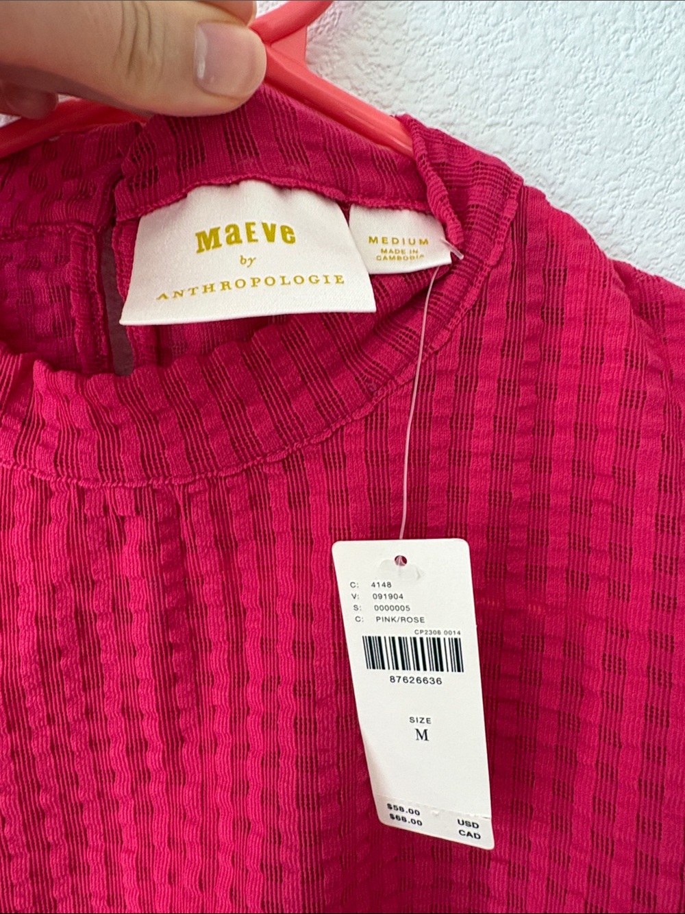 Anthropologie Maeve Womens Fuchsia Textured Mock Neck Sheer Top - Picture 4 of 5